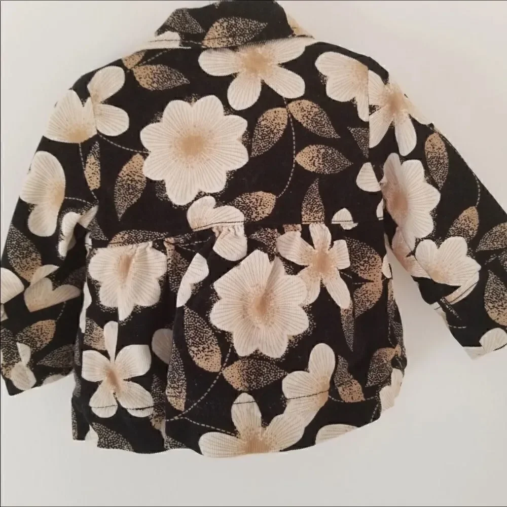 Creamy floral button up dressy collared  coat